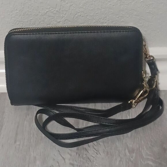 Black 3 Compartment Wristlet Crossbody - Picture 2 of 3